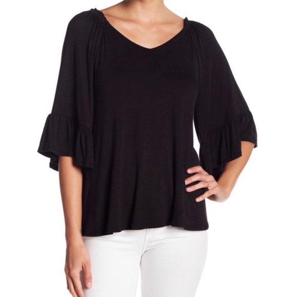 bobeau Tops - Bobeau Black Tie Back Flutter Sleeve Top Size XL